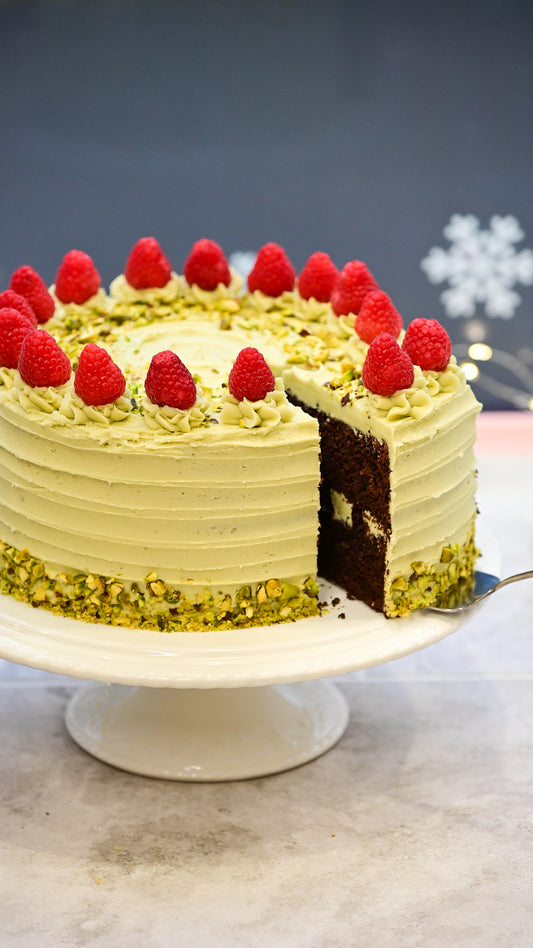 Chocolate, Raspberry, & Pistachio Celebration Cake